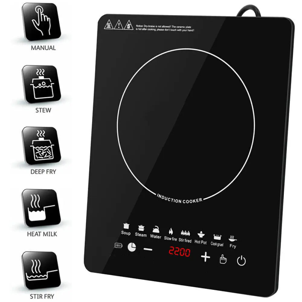 Plaque à Induction Électrique Portable 2200W - Table de Cuisson Simple Nomade, Verre Trempé Noir