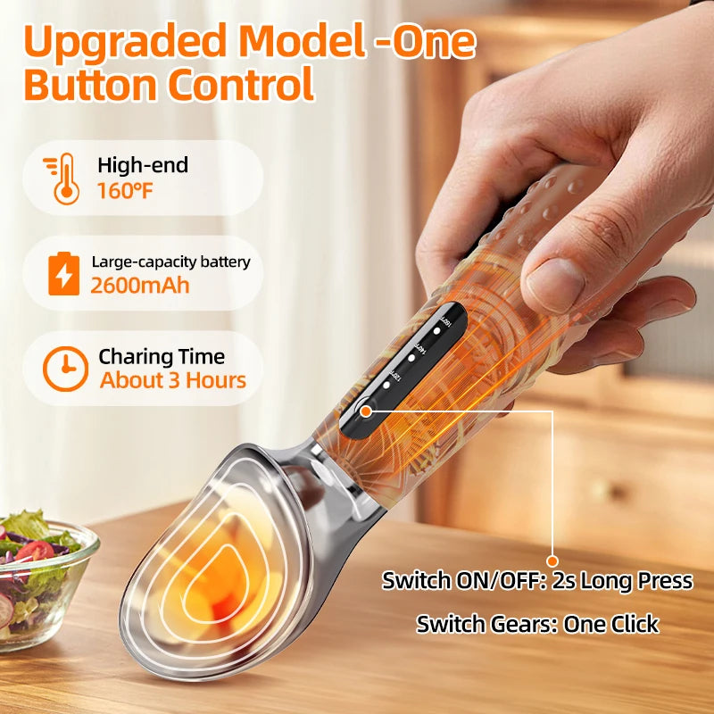 Cuillère à Glace Chauffante Rechargeable - Cuillère Chauffée Température Réglable, Idéale Boules de Glace, Usage Pro et Maison