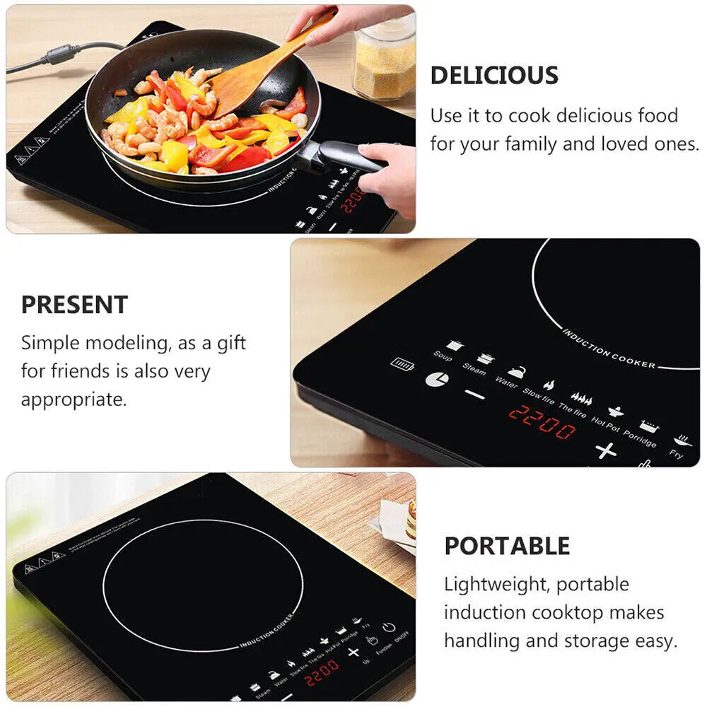 Plaque à Induction Électrique Portable 2200W - Table de Cuisson Simple Nomade, Verre Trempé Noir