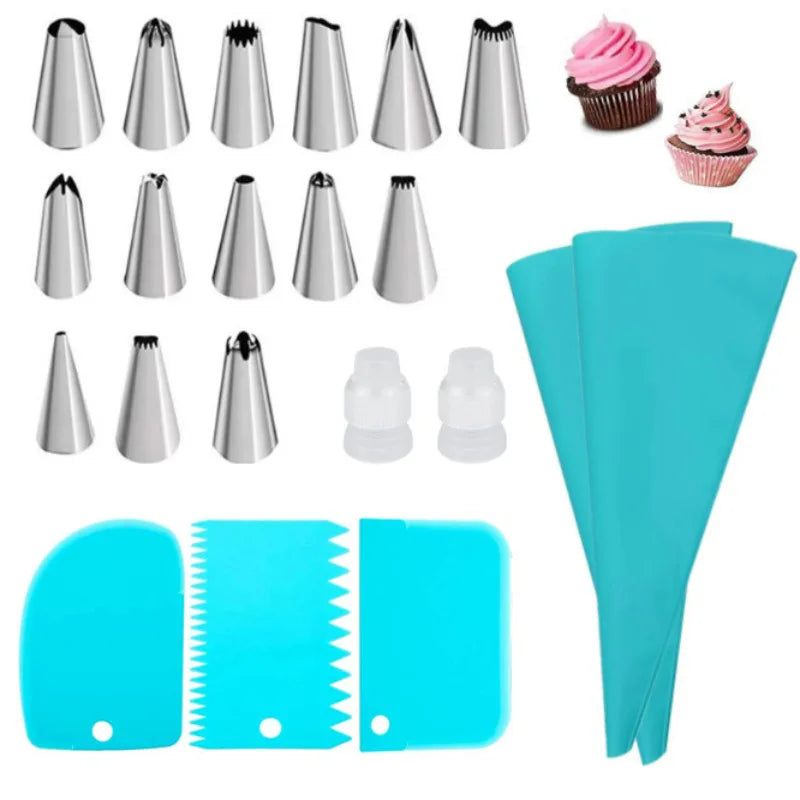 Kit Poches à Douille Silicone Réutilisables - Set Décoration Pâtisserie avec Douilles Inox, DIY Gâteaux, Qualité Professionnelle
