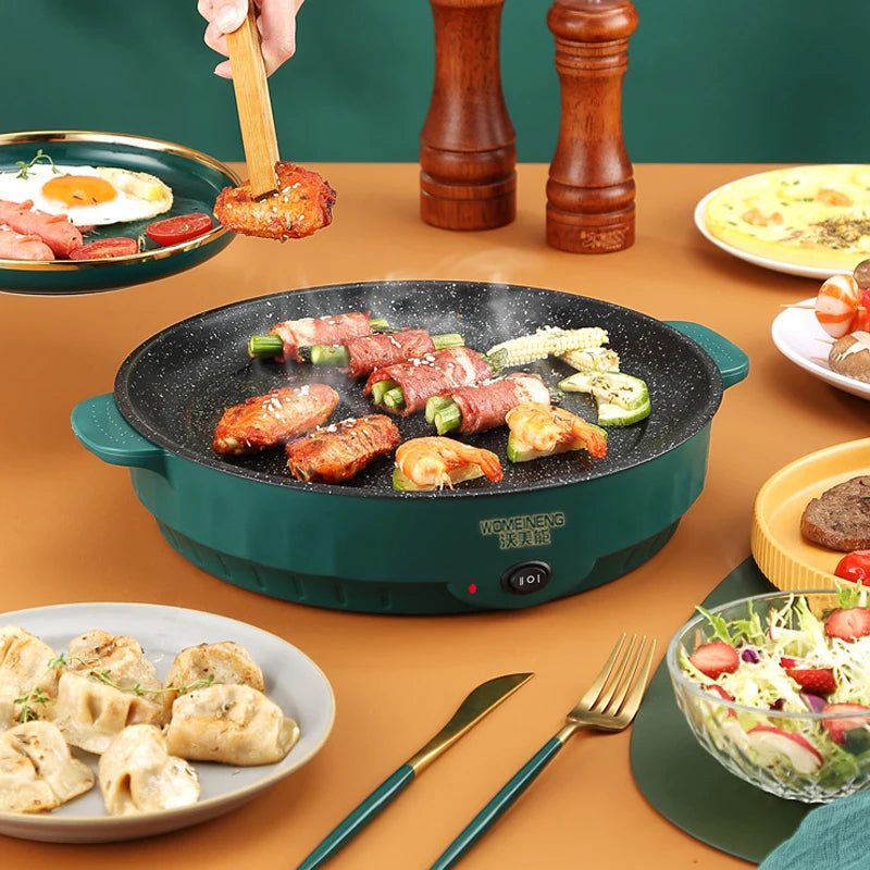 Poêle à Frire Électrique Multifonction 220V - Poêle Antiadhésive 2 Vitesses, Idéale Barbecue, Steak, Poisson, Omelette