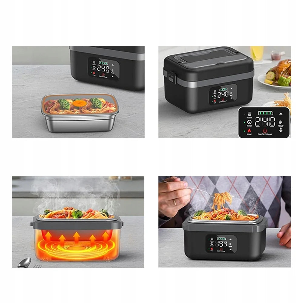 Lunch Box Chauffante Électrique Portable 1000ml - Boîte Repas Isotherme Sans Fil Réchauffant, Idéale Bureau, Chantier, Voyage