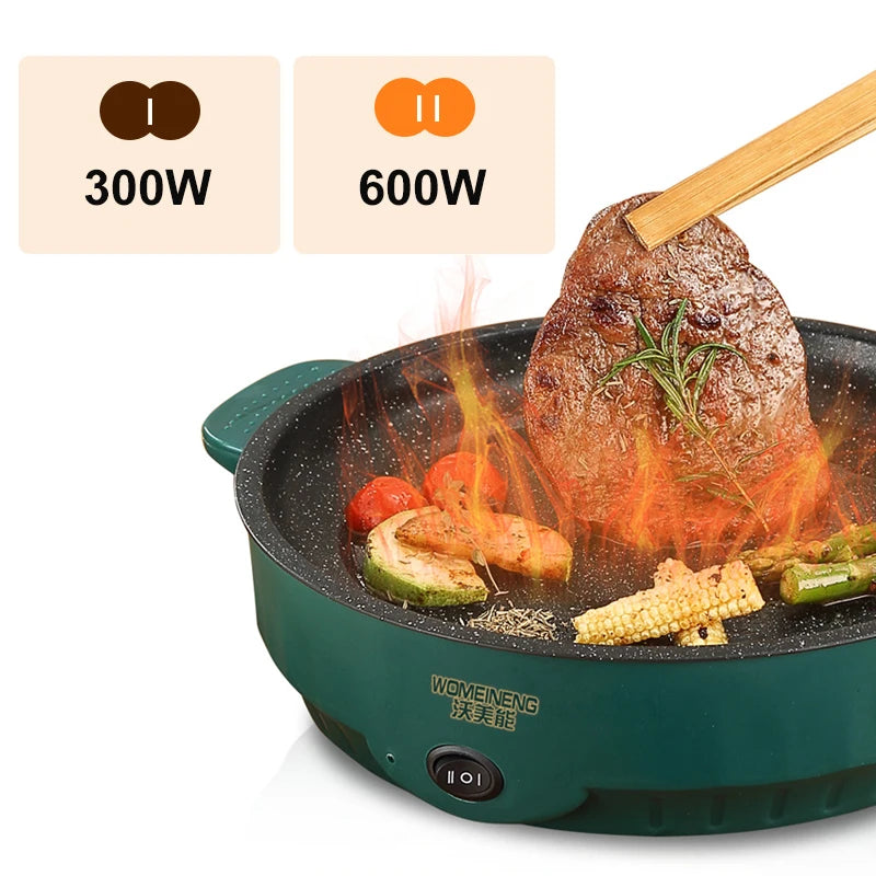 Poêle à Frire Électrique Multifonction 220V - Poêle Antiadhésive 2 Vitesses, Idéale Barbecue, Steak, Poisson, Omelette