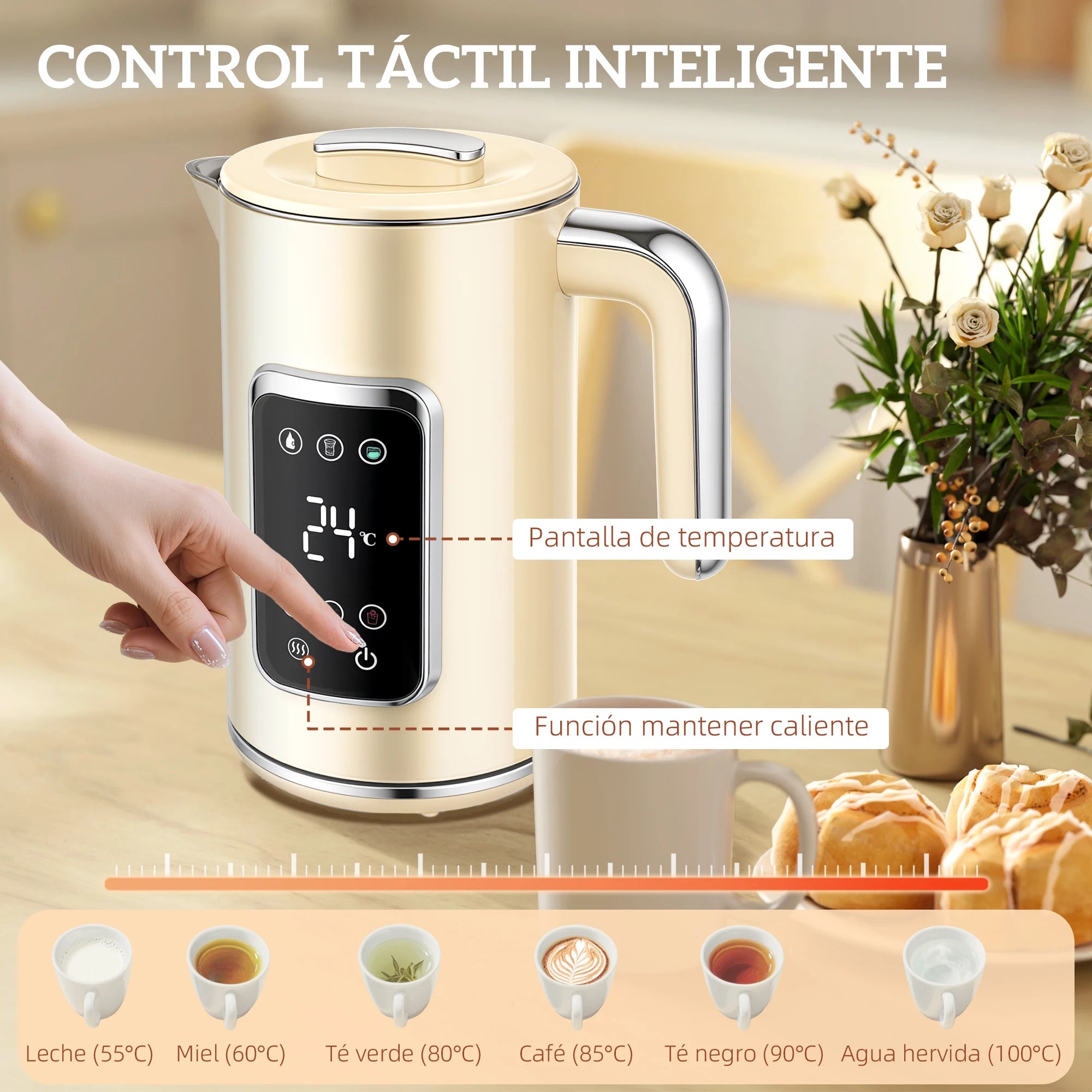 Set Petit-Déjeuner - Bouilloire Électrique Écran Tactile LED 1.7L 2200W + Grille-Pain Fentes Larges 2 Tranches