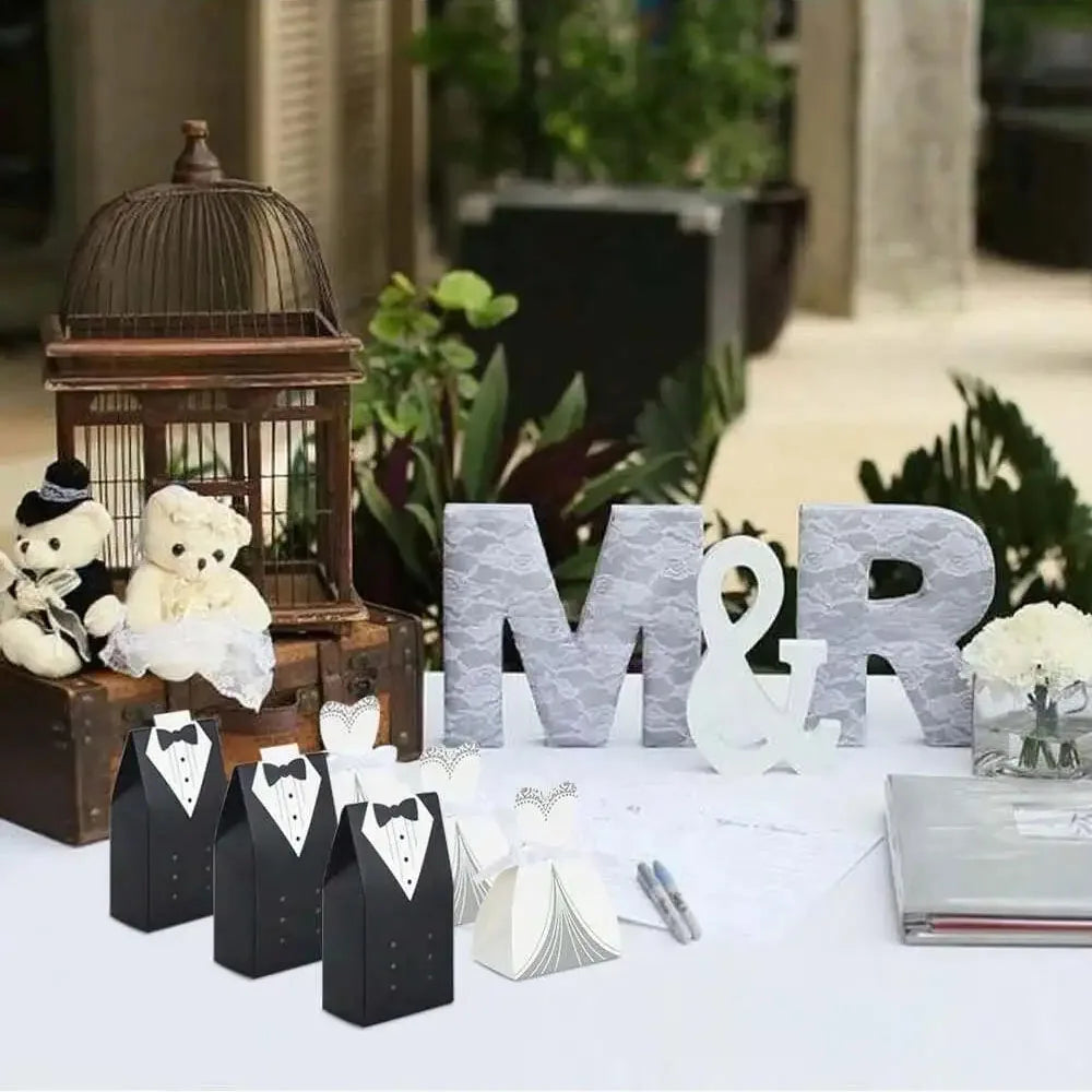Boîtes à Dragées Mariage x50 - Petites Boîtes Cadeau Robe et Costume, Bonbonnière Mariés, Décoration Mariage