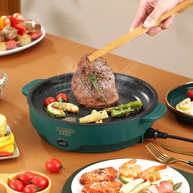 Poêle à Frire Électrique Multifonction 220V - Poêle Antiadhésive 2 Vitesses, Idéale Barbecue, Steak, Poisson, Omelette
