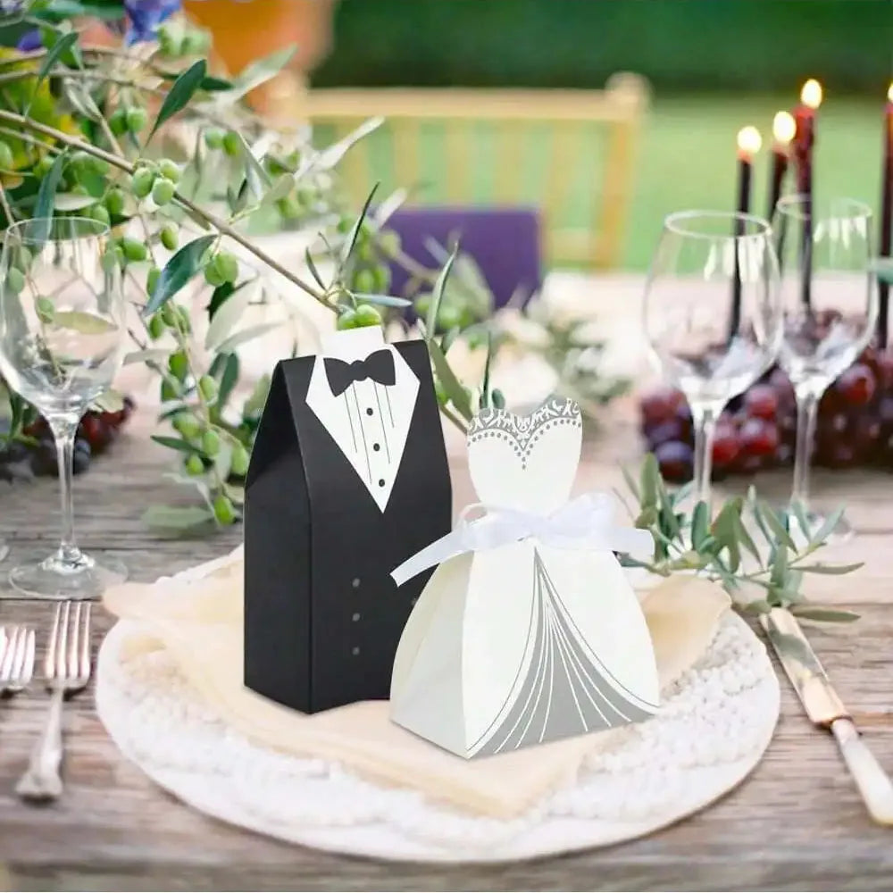 Boîtes à Dragées Mariage x50 - Petites Boîtes Cadeau Robe et Costume, Bonbonnière Mariés, Décoration Mariage