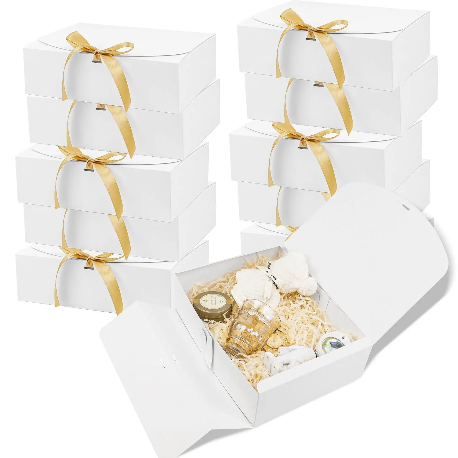 Grande Boîte Cadeau Blanche avec Nœud x3 - Boîte Carton Tout-en-Un, Mariage, Anniversaire, Rangement Bonbons et Cookies
