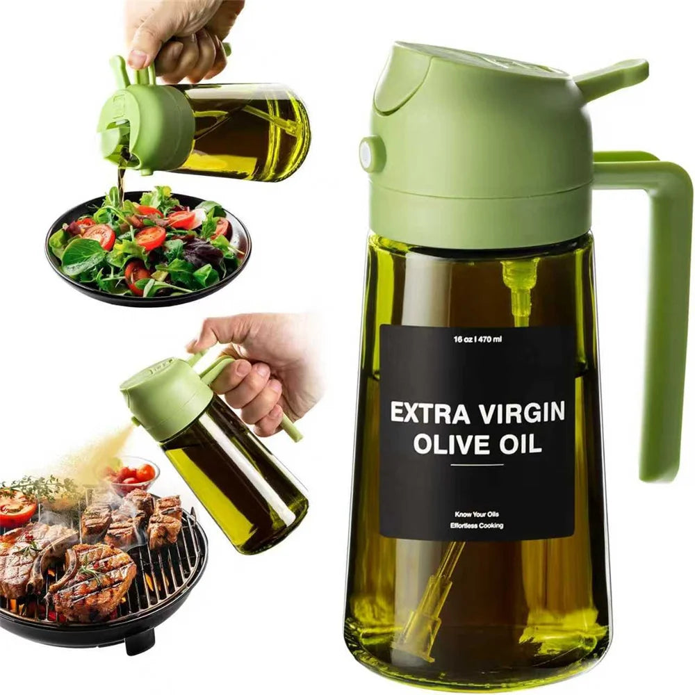 Cuisinez plus sainement avec ce vaporisateur d'huile 470ml en verre épais. Ce distributeur d'huile d'olive 2-en-1 combine spray fin et versement direct, pour doser précisément vos huiles, vinaigres ou vinaigrettes. Livré
