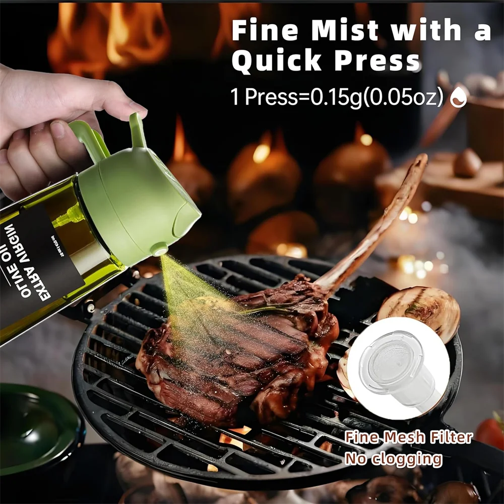 Cuisinez plus sainement avec ce vaporisateur d'huile 470ml en verre épais. Ce distributeur d'huile d'olive 2-en-1 combine spray fin et versement direct, pour doser précisément vos huiles, vinaigres ou vinaigrettes. Livré