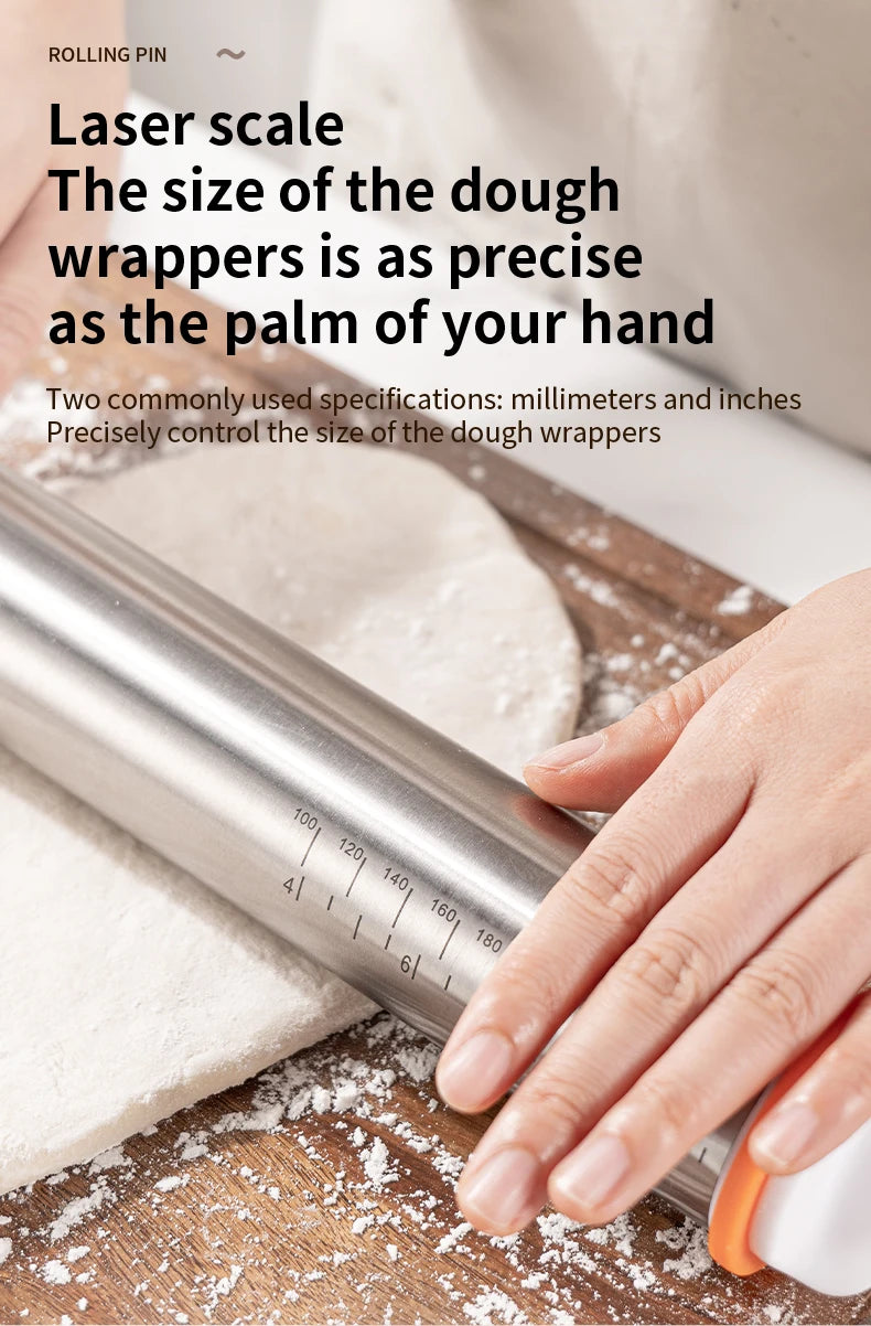 Rouleau à Pâtisserie Réglable Inox 35cm - Rouleau à Pâte avec 4 Anneaux d'Épaisseur Amovibles, Idéal Pizza, Cookies, Fondant