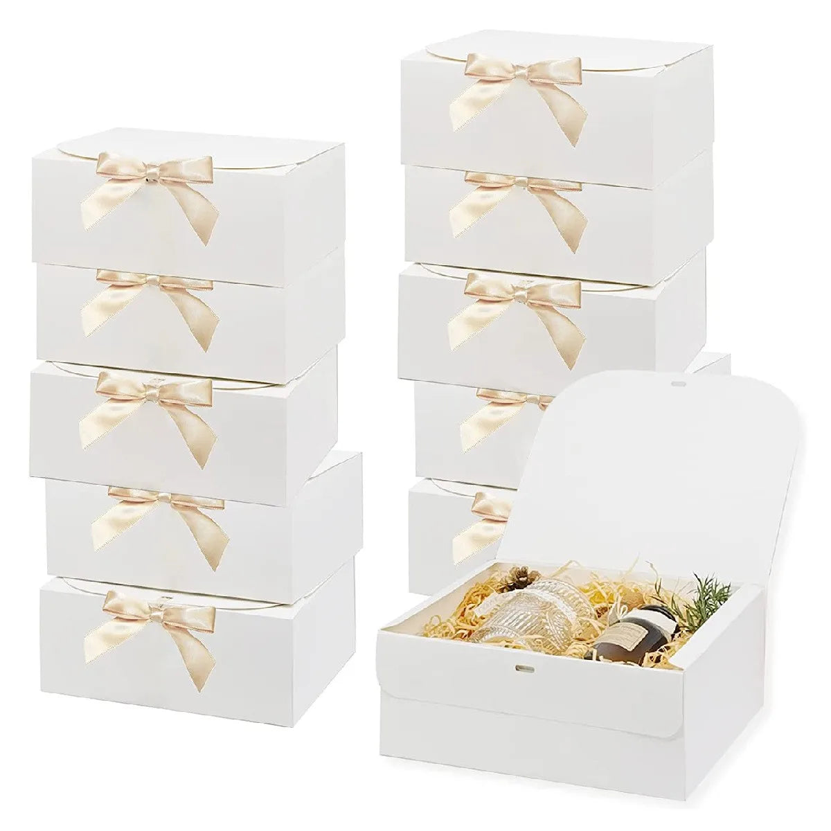 Grande Boîte Cadeau Blanche avec Nœud x3 - Boîte Carton Tout-en-Un, Mariage, Anniversaire, Rangement Bonbons et Cookies