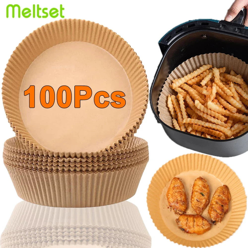 Papier Cuisson Airfryer Jetable x50 - Feuilles Antiadhésives Rondes pour Friteuse à Air, Sans Nettoyage, Qualité Alimentaire