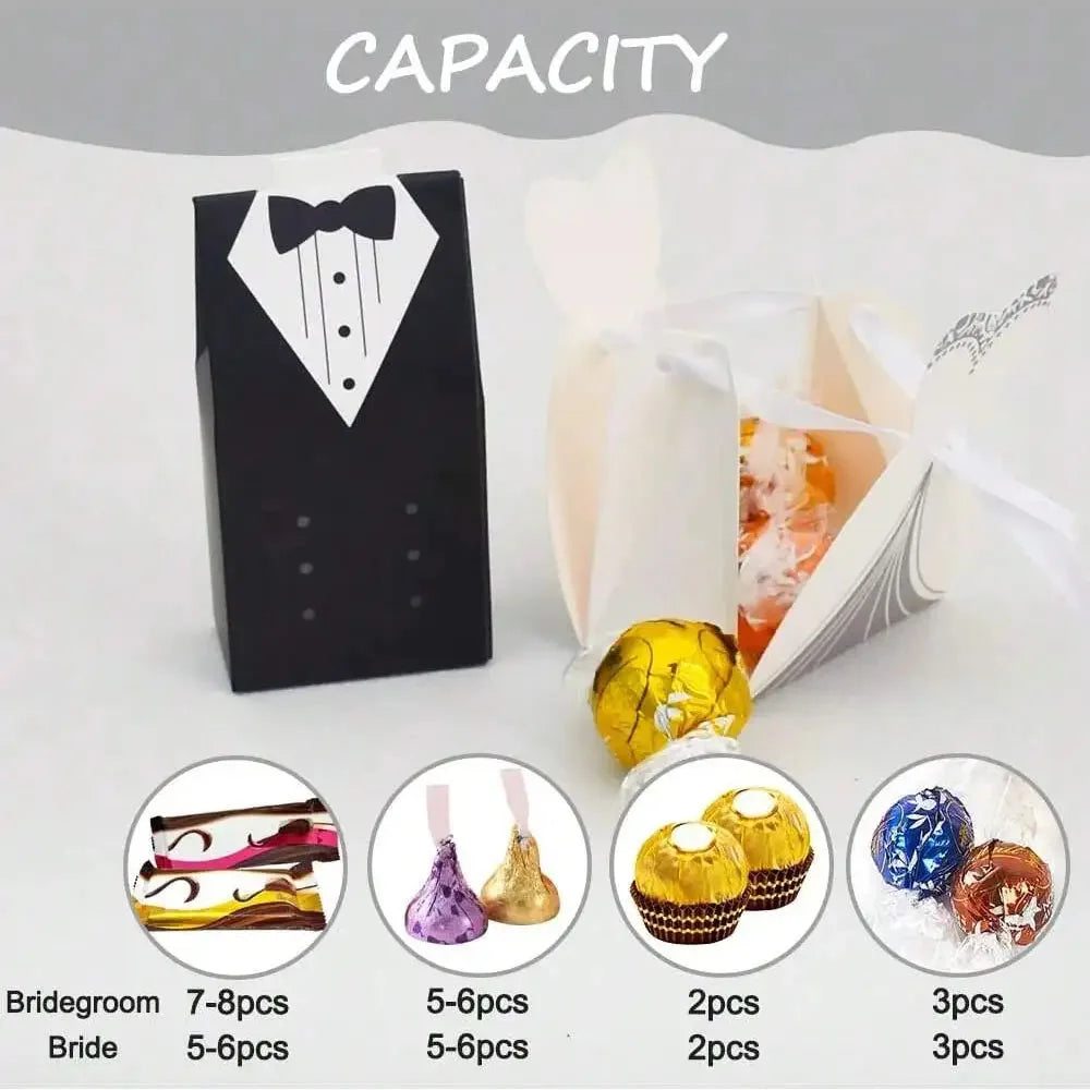 Boîtes à Dragées Mariage x50 - Petites Boîtes Cadeau Robe et Costume, Bonbonnière Mariés, Décoration Mariage