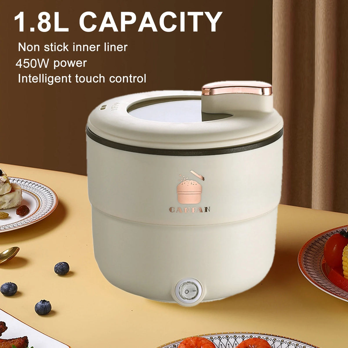 Cuiseur à Riz Électrique Multifonction 1.8L - Double Revêtement Antiadhésif, Cuisson Riz, Soupe, Nouilles, Vapeur