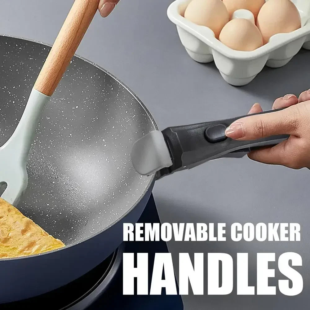 Poignée Universelle Amovible Blanche & Grise - Manche Détachable Anti-Brûlure pour Batterie de Cuisine, Compatible Toutes Casseroles
