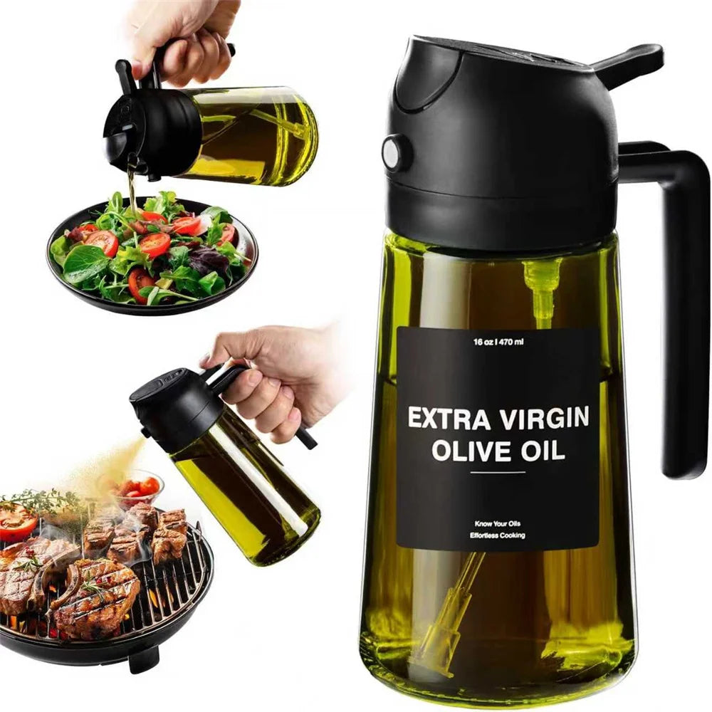 Cuisinez plus sainement avec ce vaporisateur d'huile 470ml en verre épais. Ce distributeur d'huile d'olive 2-en-1 combine spray fin et versement direct, pour doser précisément vos huiles, vinaigres ou vinaigrettes. Livré