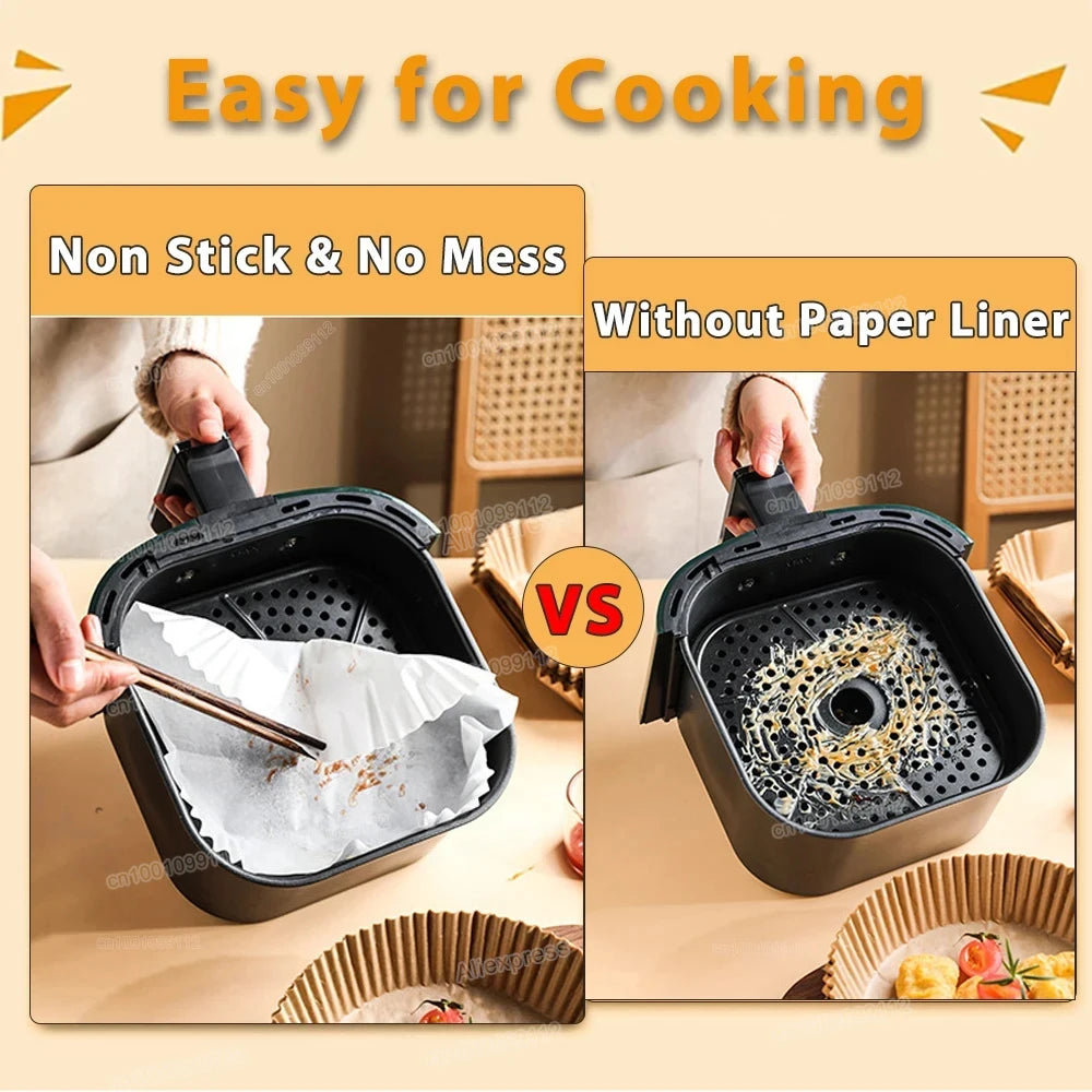 Papier Cuisson Airfryer Jetable x50 - Feuilles Antiadhésives Rondes pour Friteuse à Air, Sans Nettoyage, Qualité Alimentaire