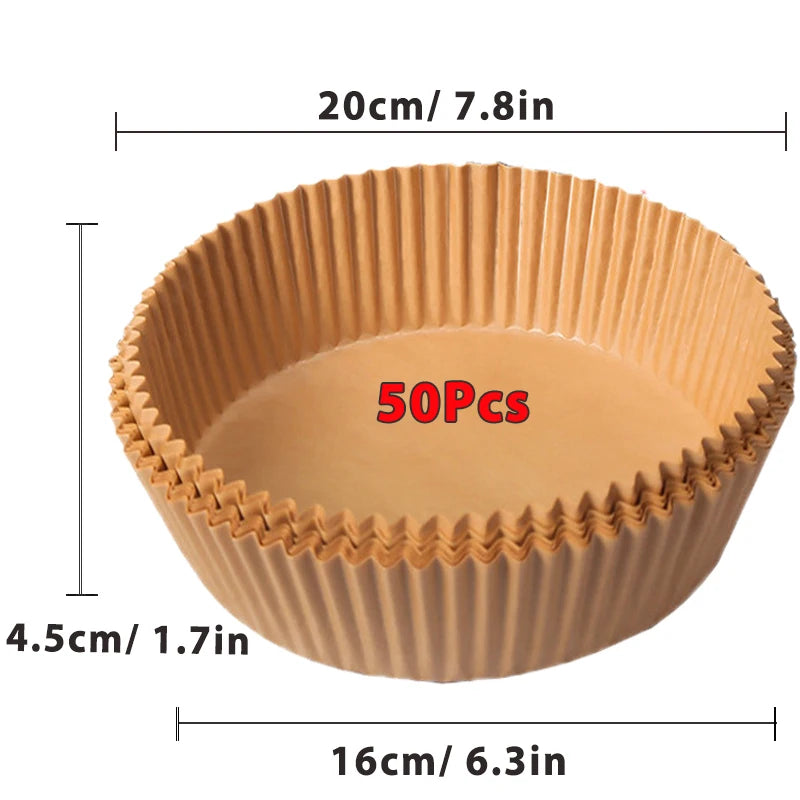 Papier Cuisson Airfryer Jetable x50 - Feuilles Antiadhésives Rondes pour Friteuse à Air, Sans Nettoyage, Qualité Alimentaire