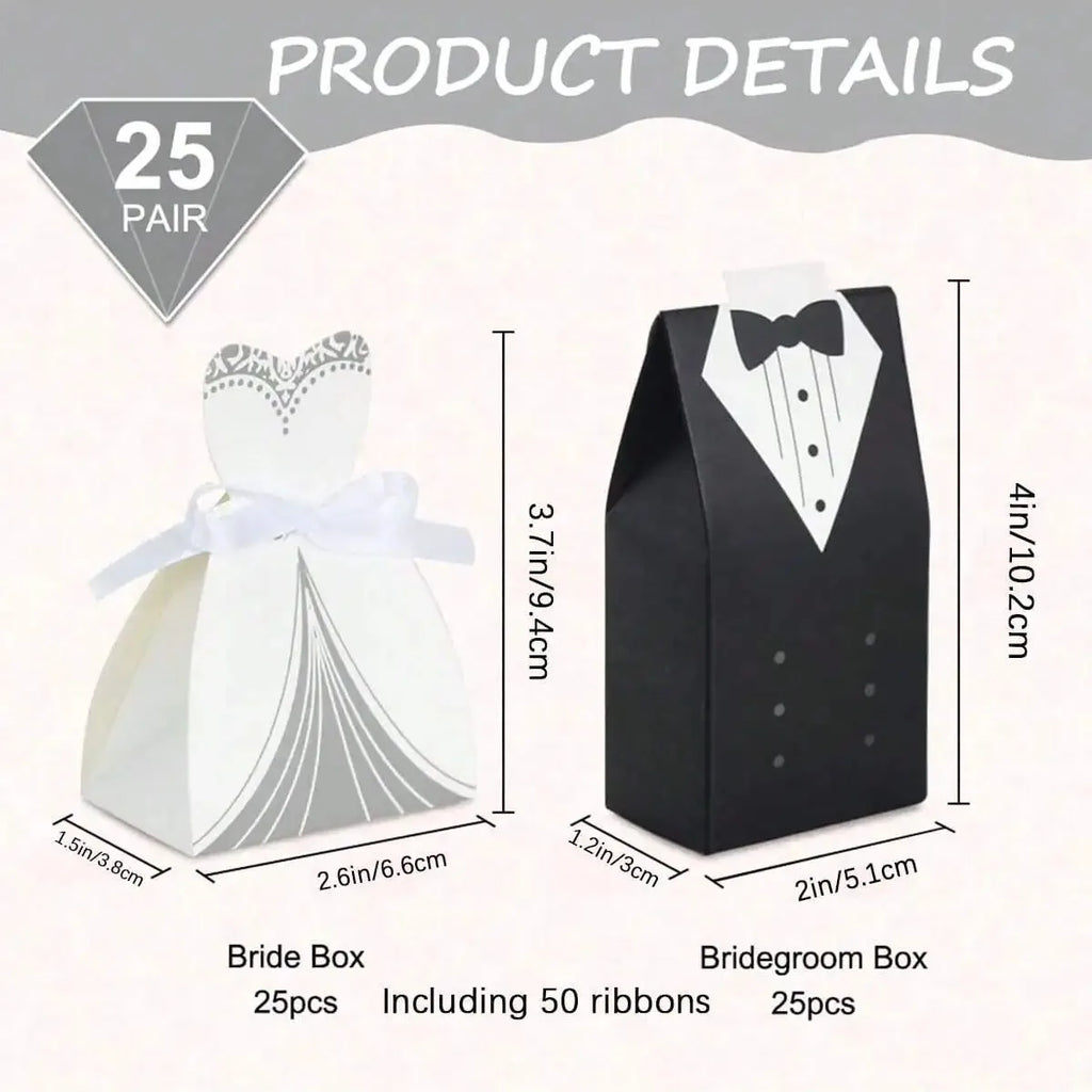 Boîtes à Dragées Mariage x50 - Petites Boîtes Cadeau Robe et Costume, Bonbonnière Mariés, Décoration Mariage