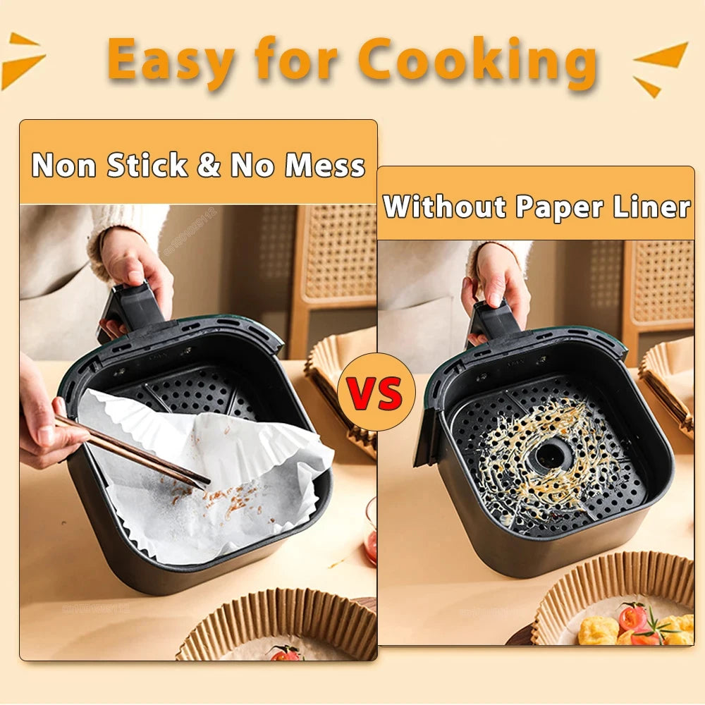 Papier Cuisson Airfryer Jetable x50 - Feuilles Antiadhésives Rondes pour Friteuse à Air, Sans Nettoyage, Qualité Alimentaire