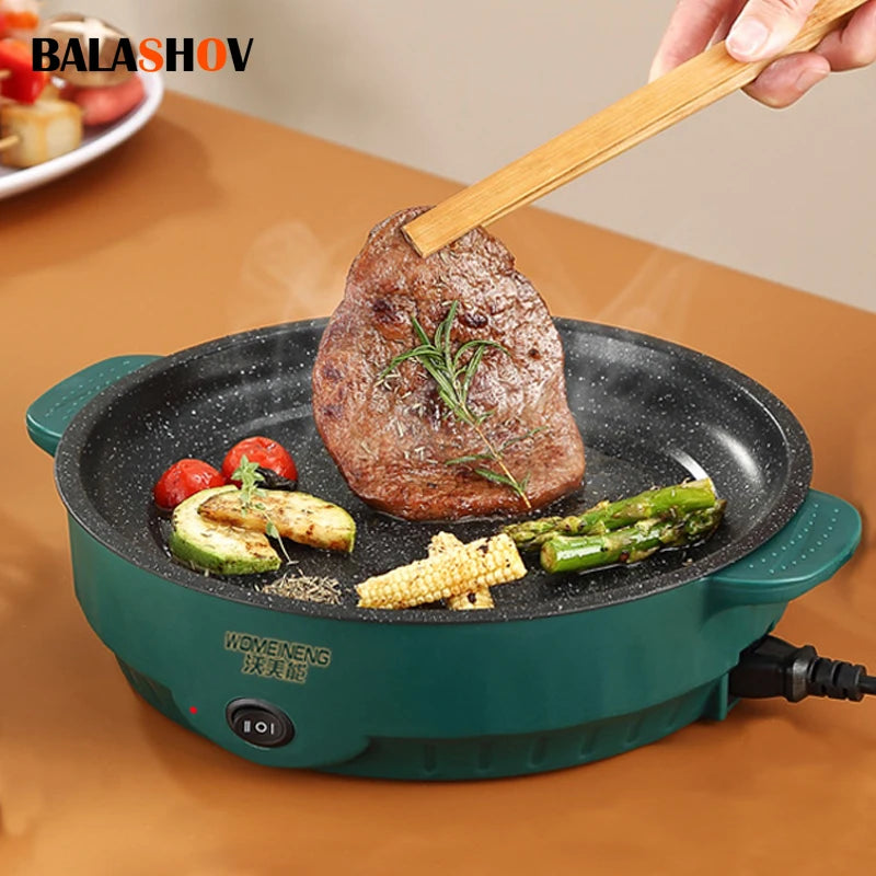 Poêle à Frire Électrique Multifonction 220V - Poêle Antiadhésive 2 Vitesses, Idéale Barbecue, Steak, Poisson, Omelette