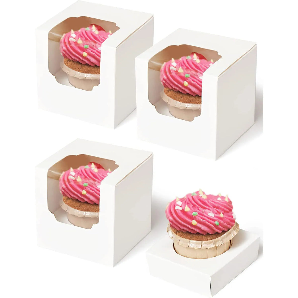 Boîtes à Cupcake Blanches Individuelles - Fenêtre Transparente, Contenant Muffin Pliable, Party, Mariage, Anniversaire