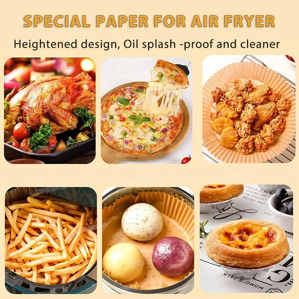 Papier Cuisson Airfryer Jetable x50 - Feuilles Antiadhésives Rondes pour Friteuse à Air, Sans Nettoyage, Qualité Alimentaire