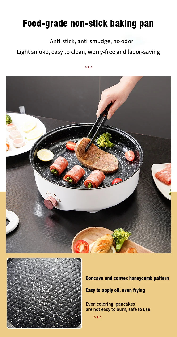 Poêle à Frire Électrique Multifonction 220V - Poêle Antiadhésive 2 Vitesses, Idéale Barbecue, Steak, Poisson, Omelette