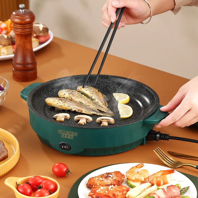 Poêle à Frire Électrique Multifonction 220V - Poêle Antiadhésive 2 Vitesses, Idéale Barbecue, Steak, Poisson, Omelette