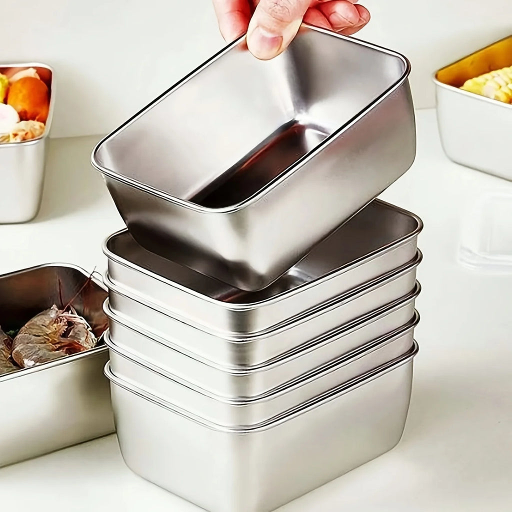 Set 6 Boîtes de Conservation Inox avec Couvercles - Hermétiques, Empilables, Réutilisables, Idéal Camping, Pique-Nique, École