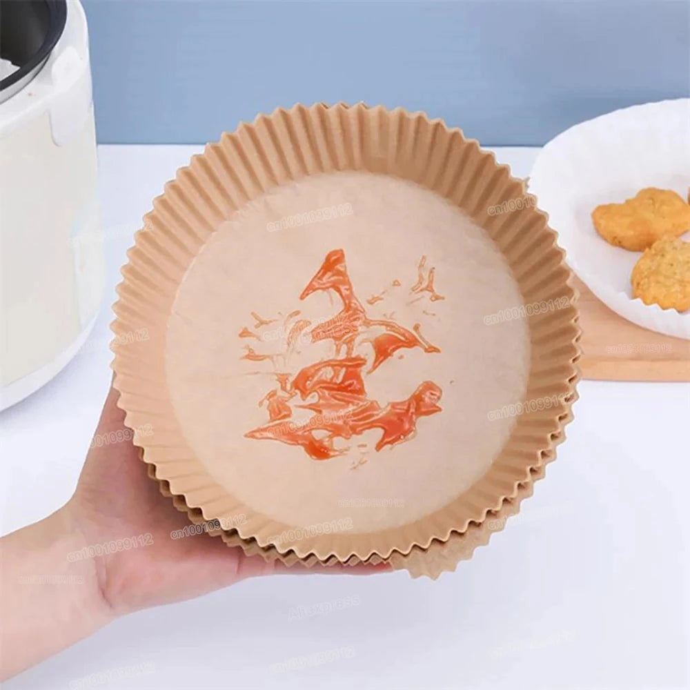 Papier Cuisson Airfryer Jetable x50 - Feuilles Antiadhésives Rondes pour Friteuse à Air, Sans Nettoyage, Qualité Alimentaire