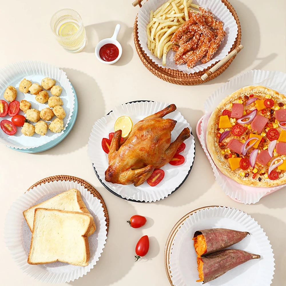Papier Cuisson Airfryer Jetable x50 - Feuilles Antiadhésives Rondes pour Friteuse à Air, Sans Nettoyage, Qualité Alimentaire