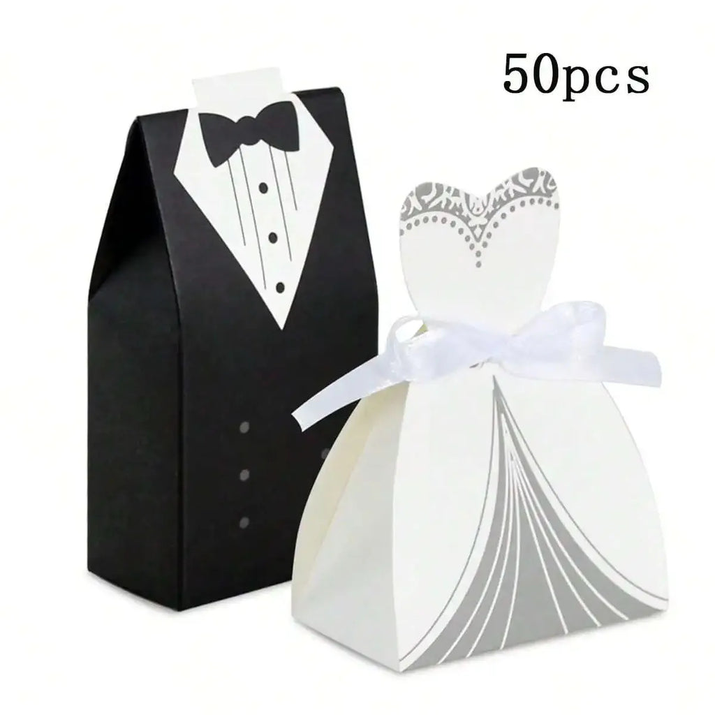 Boîtes à Dragées Mariage x50 - Petites Boîtes Cadeau Robe et Costume, Bonbonnière Mariés, Décoration Mariage