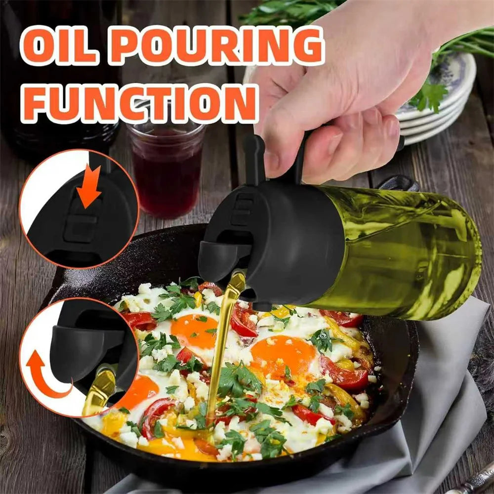 Cuisinez plus sainement avec ce vaporisateur d'huile 470ml en verre épais. Ce distributeur d'huile d'olive 2-en-1 combine spray fin et versement direct, pour doser précisément vos huiles, vinaigres ou vinaigrettes. Livré