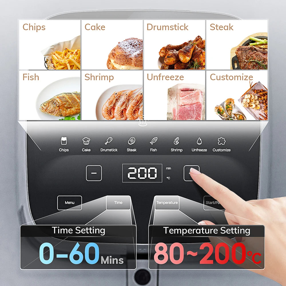 Airfryer 5L sans Huile - Friteuse Électrique à Air Chaud avec Écran Tactile, Panier Antiadhésif et Fenêtre de Visualisation