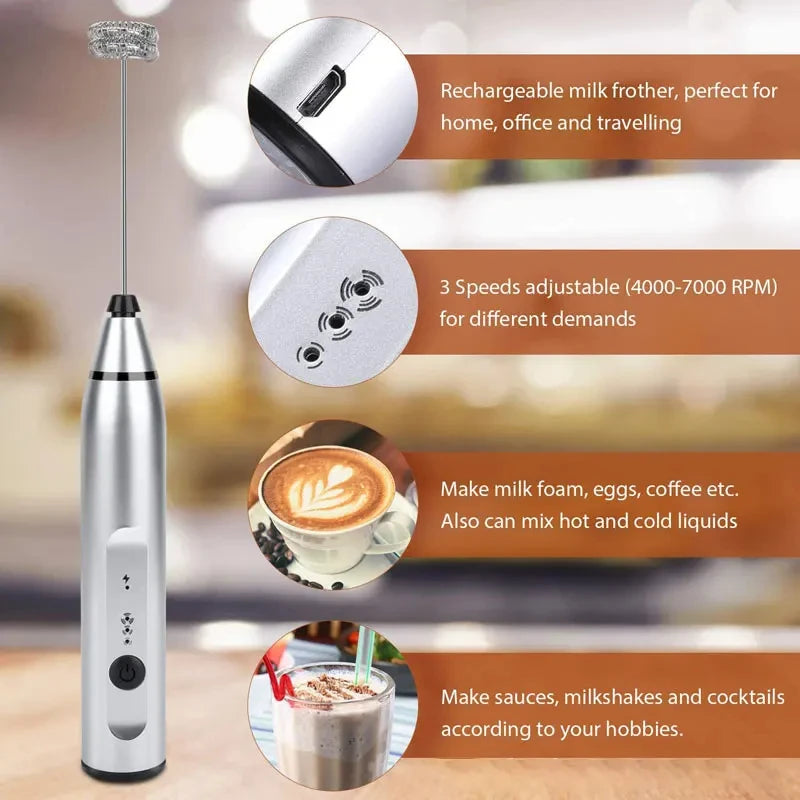 Mousseur à Lait Électrique Portable USB - Mini Fouet Mixeur Rechargeable, Idéal Cappuccino, Café, Œufs, Qualité Professionnelle