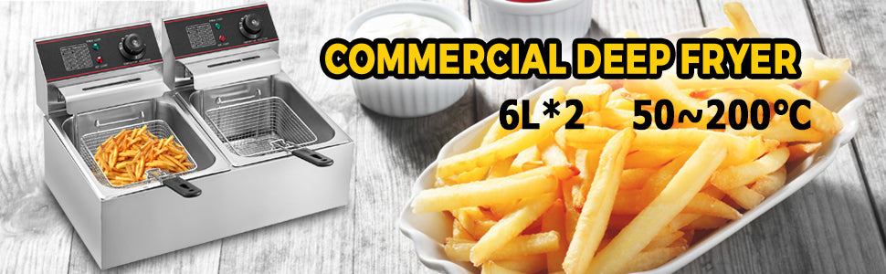 Friteuse Électrique Professionnelle 12L Double Bac - Friteuse à Gaz Restaurant, Snack, Camping, Idéale Frites, Poulet Frit